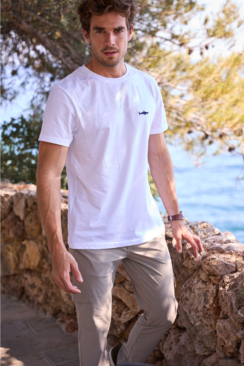 T-shirt blanc en coton requin YANN SHARK