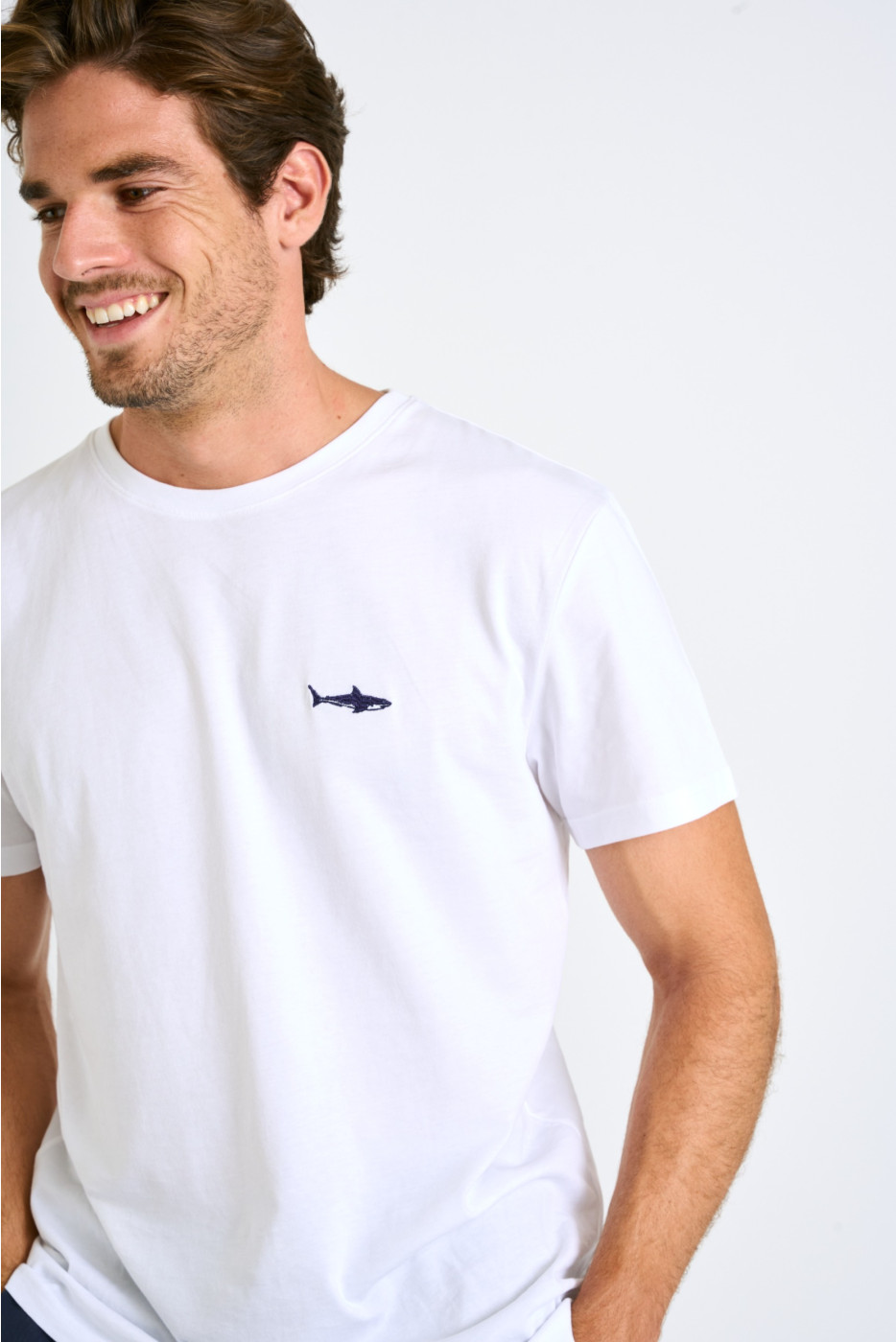 T-shirt blanc en coton requin YANN SHARK