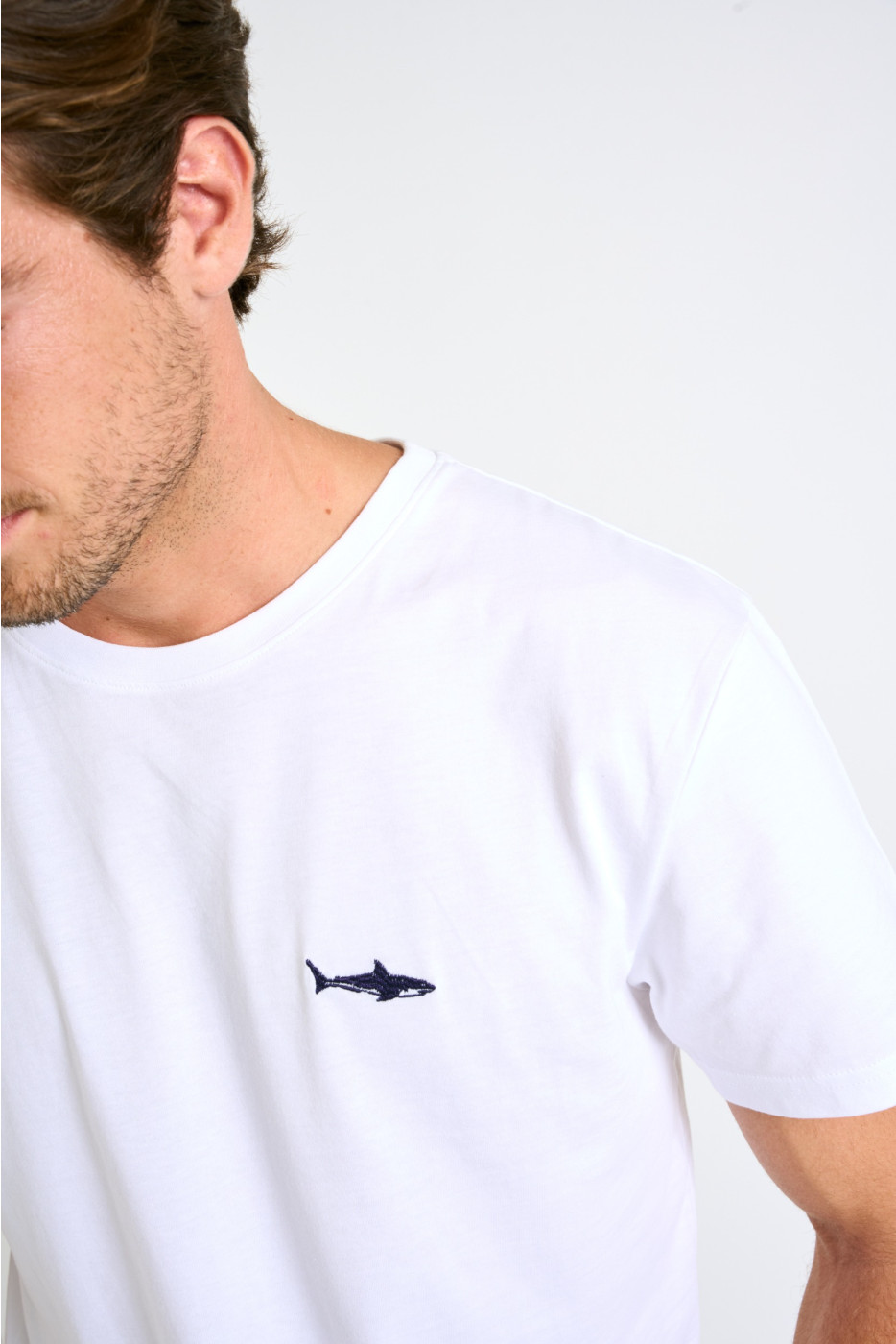 T-shirt blanc en coton requin YANN SHARK