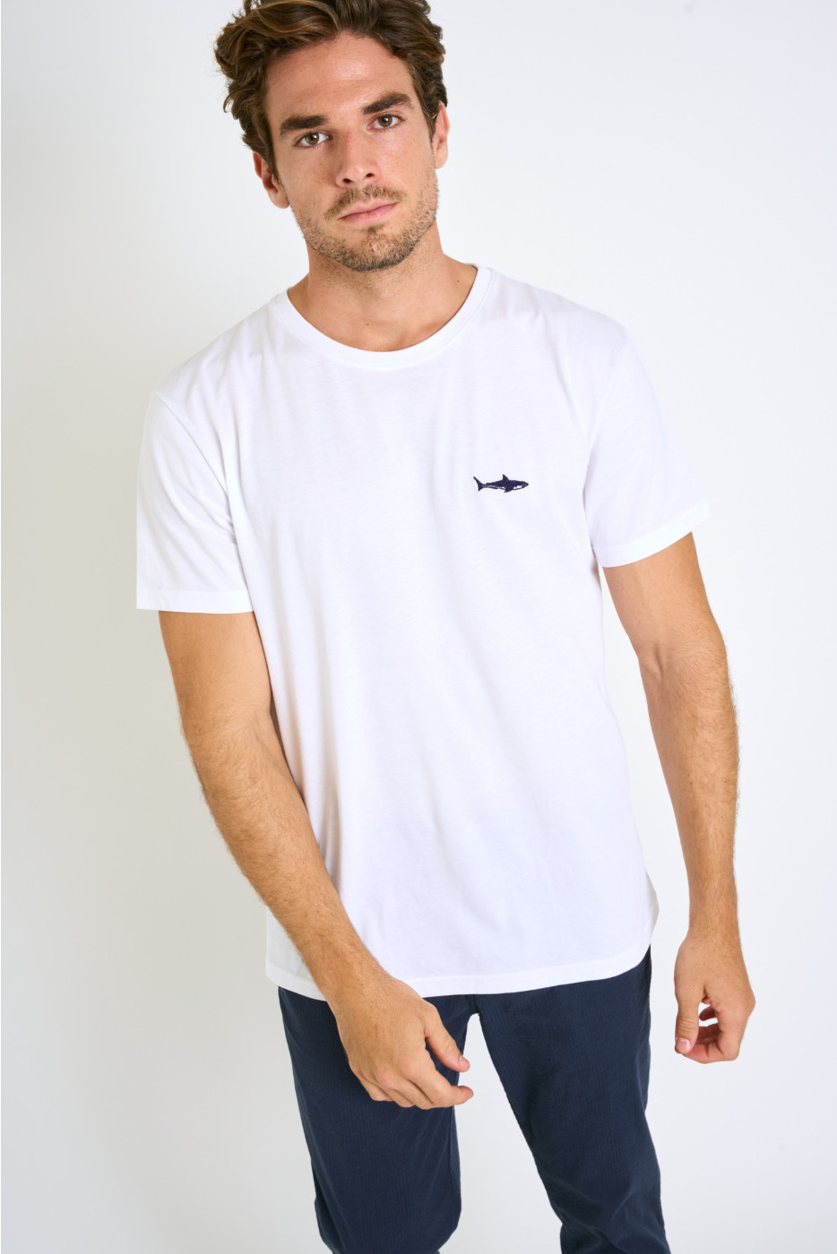 T-shirt blanc en coton requin YANN SHARK