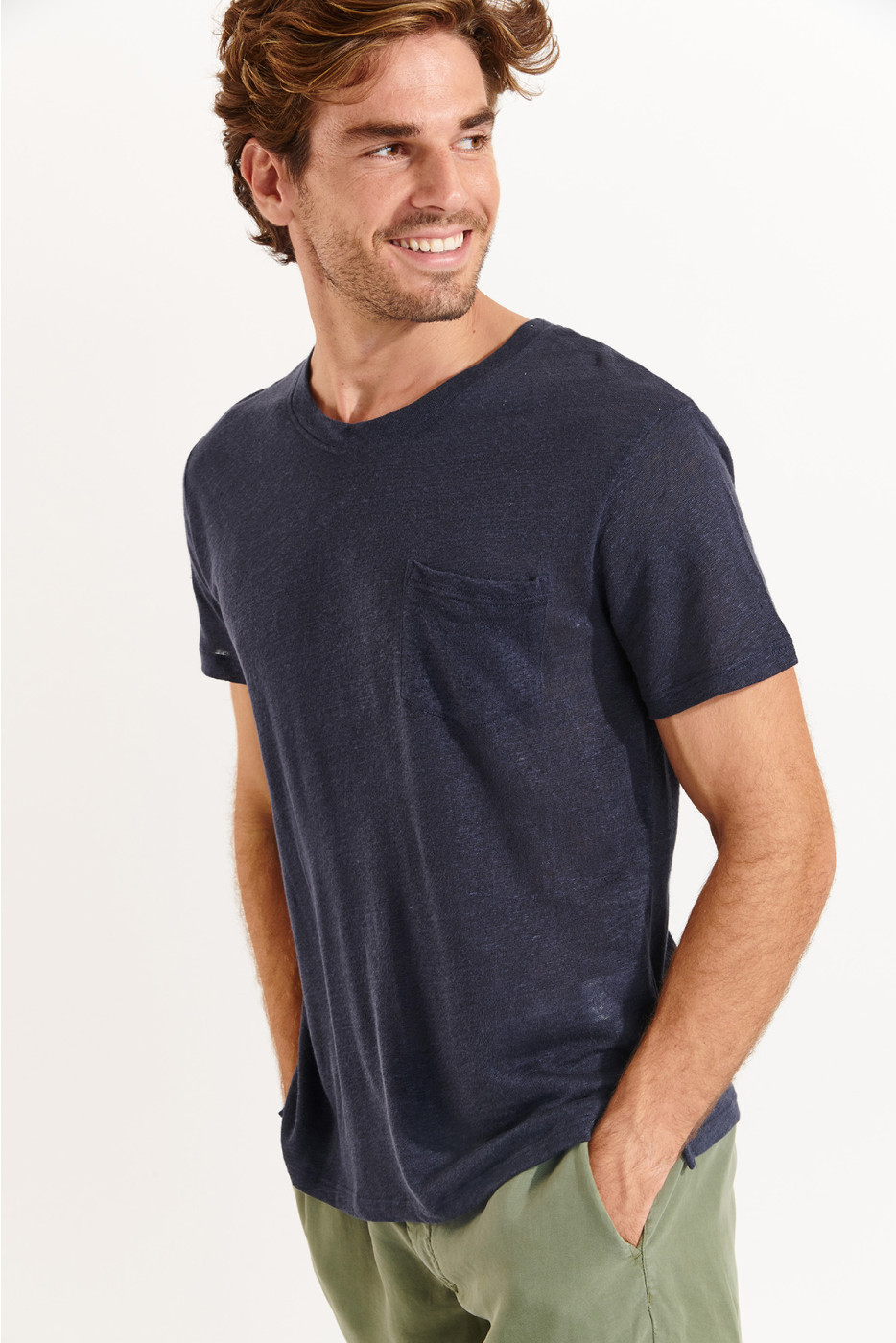 Tshirt en lin bleu marine Collection Homme CYRIL LIN   - 4