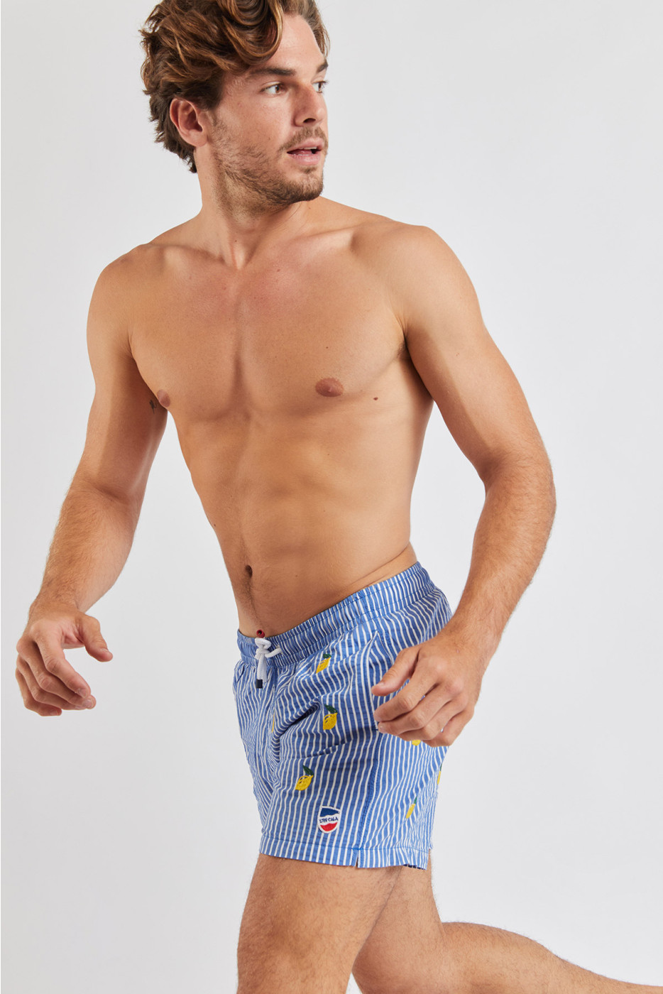 Short de bain bleu à rayures et motif citron Swimshort Citron