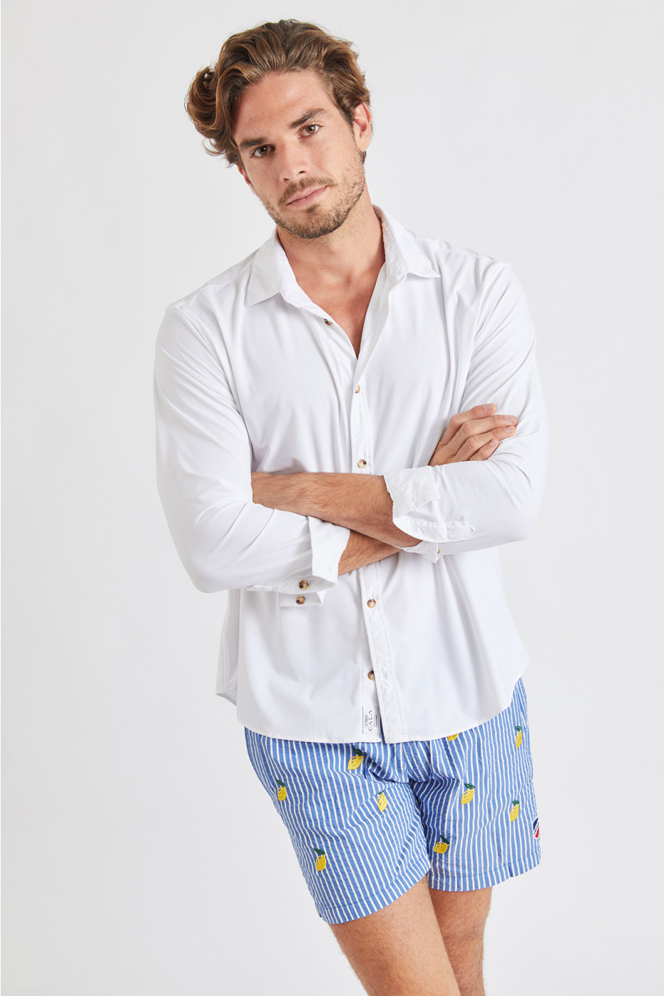 Short de bain bleu à rayures et motif citron Swimshort Citron