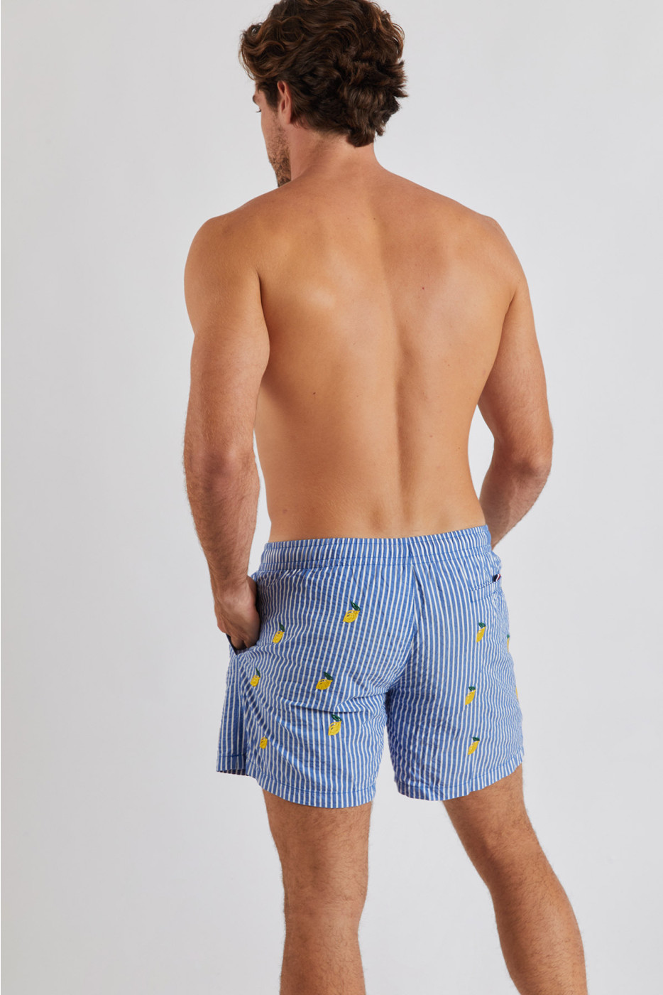 Short de bain bleu à rayures et motif citron Swimshort Citron