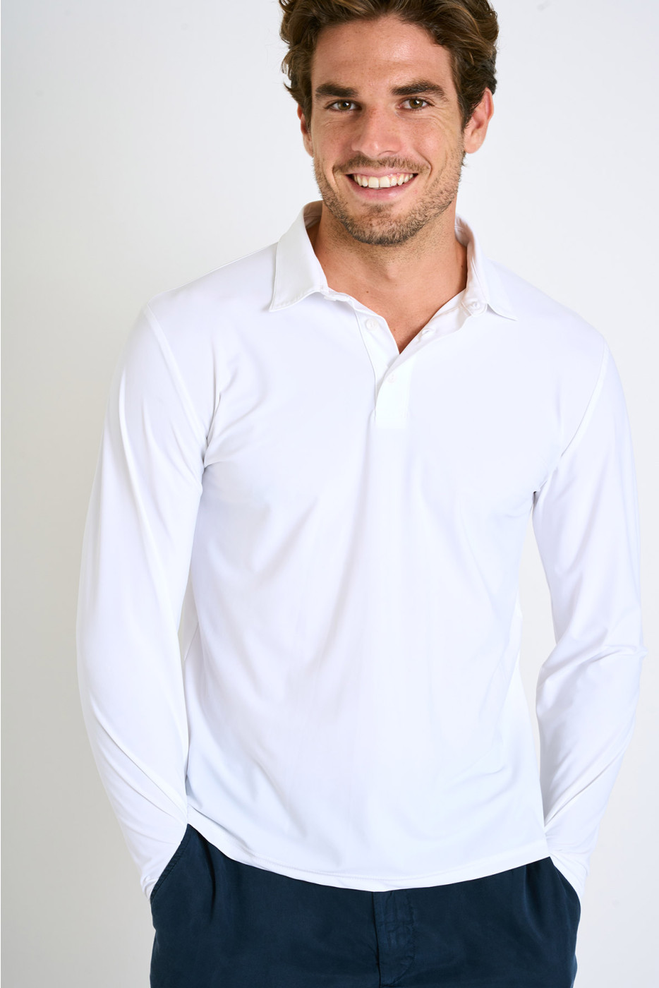 Polo manches longues blanc CARL BAIABLUE - 3