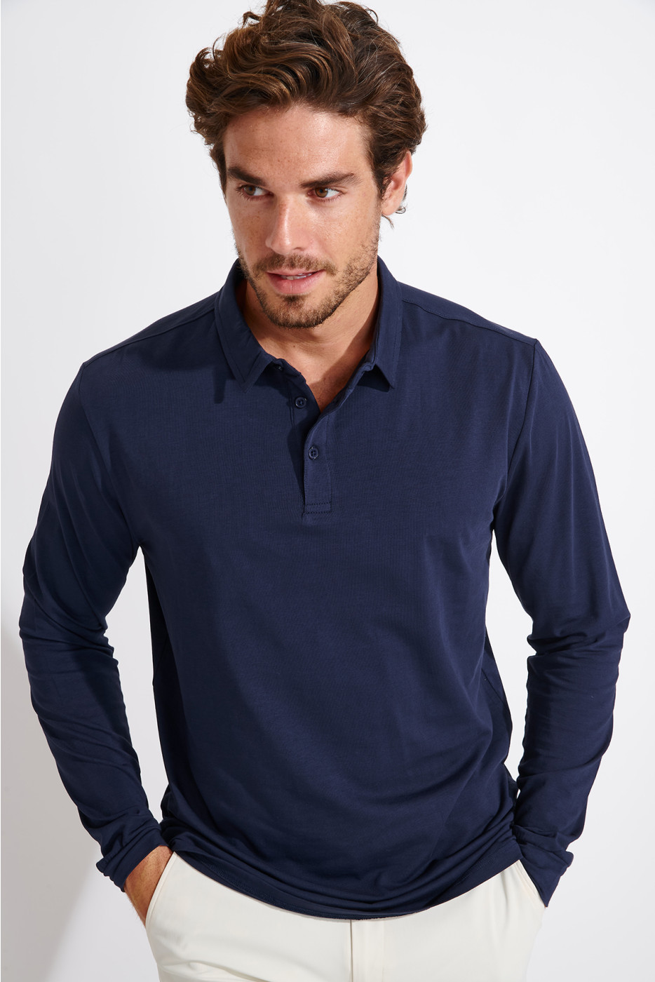 Polo marine manches longues CARL TERZO - 1