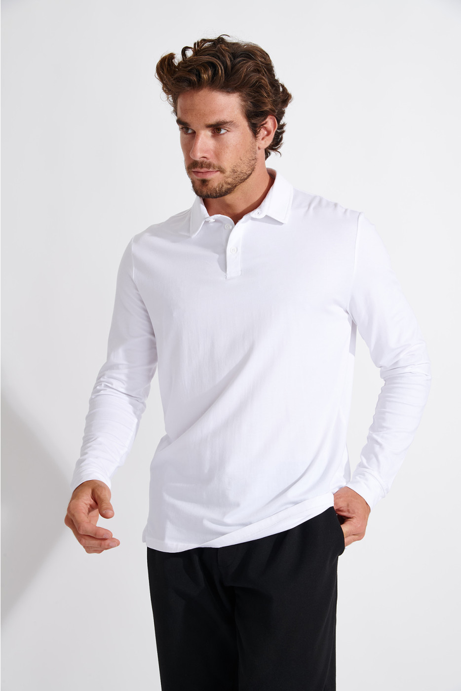 Polo blanc manches longues CARL TERZO - 5