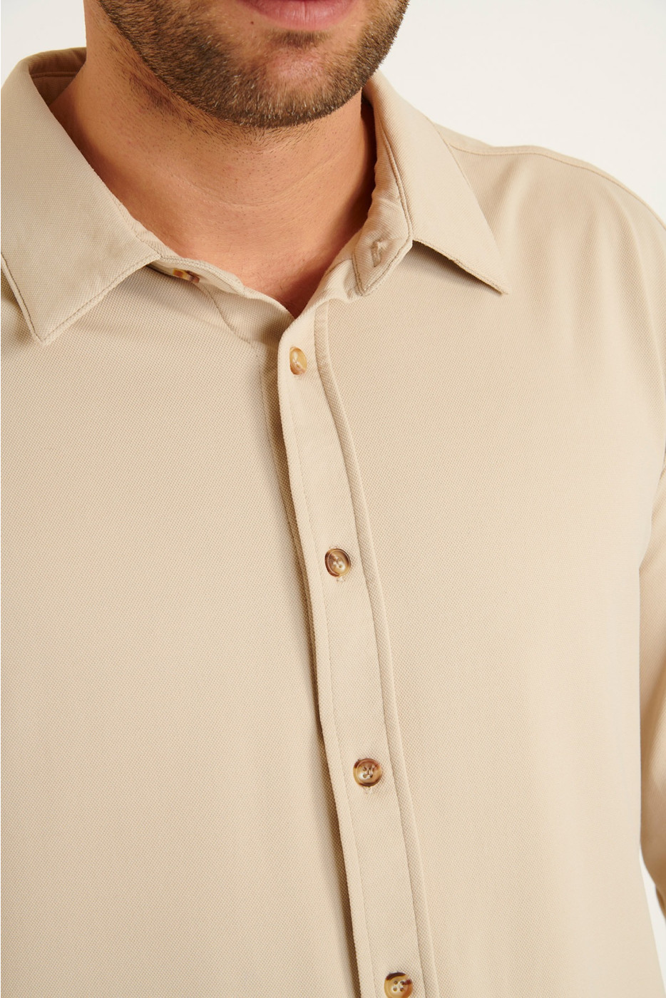 CHEMISE MANCHES LONGUES BEIGE ALAIN PAGANI - 1