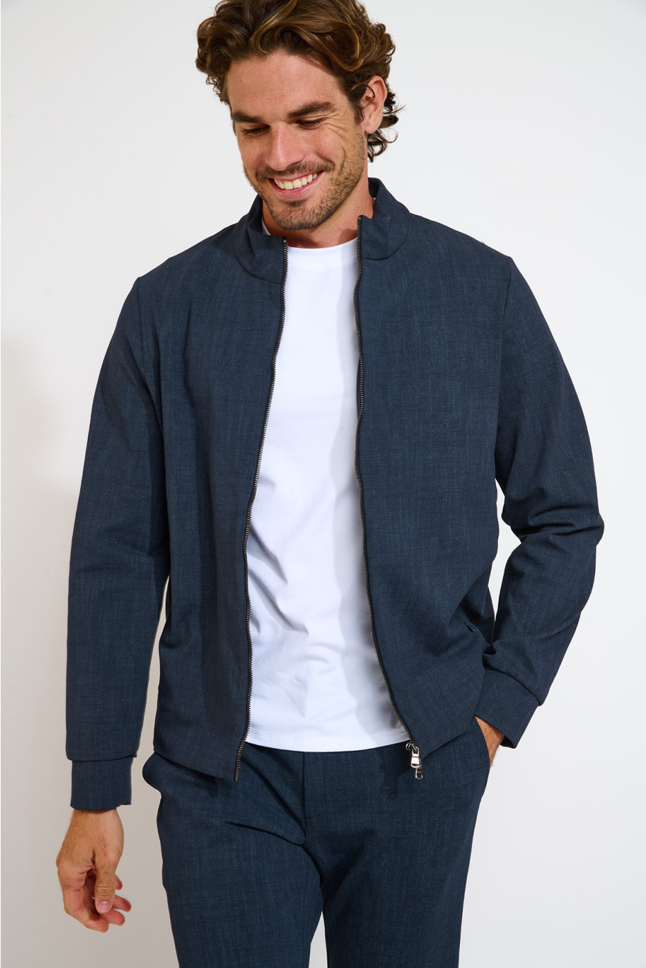 Veste zippée bleu marine à col montant LUC LIVOURNE - 6