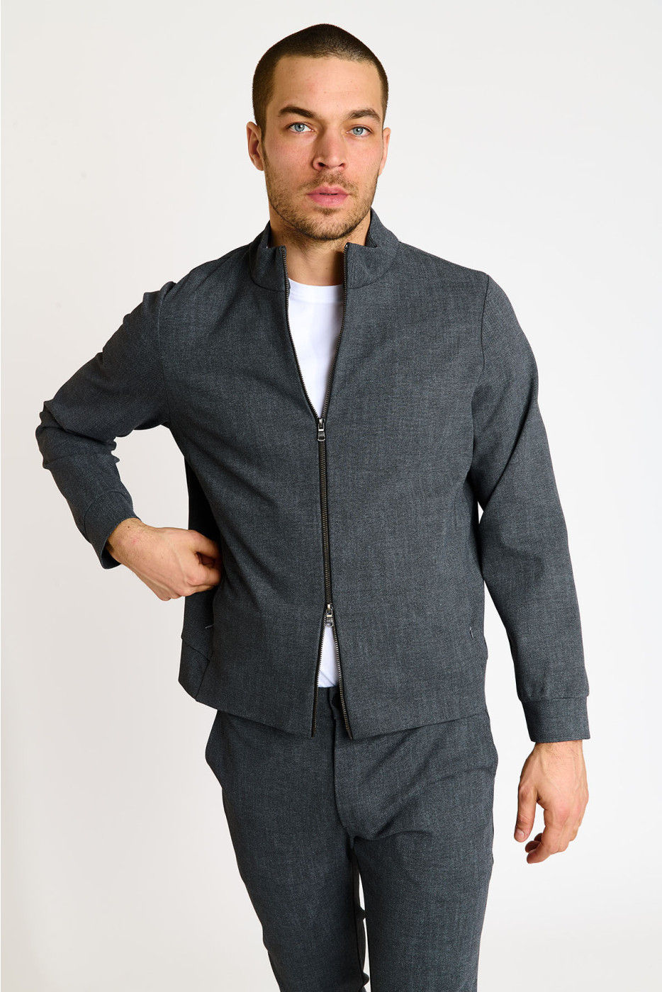 Veste zippée gris anthracite à col montant LUC TREMEZZO - 2