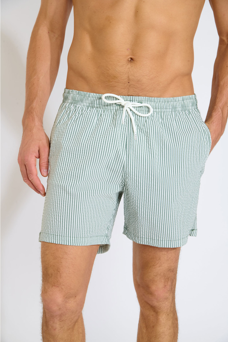 Short de bain à rayures kaki et blanc EMILIO EQUENSE - 3