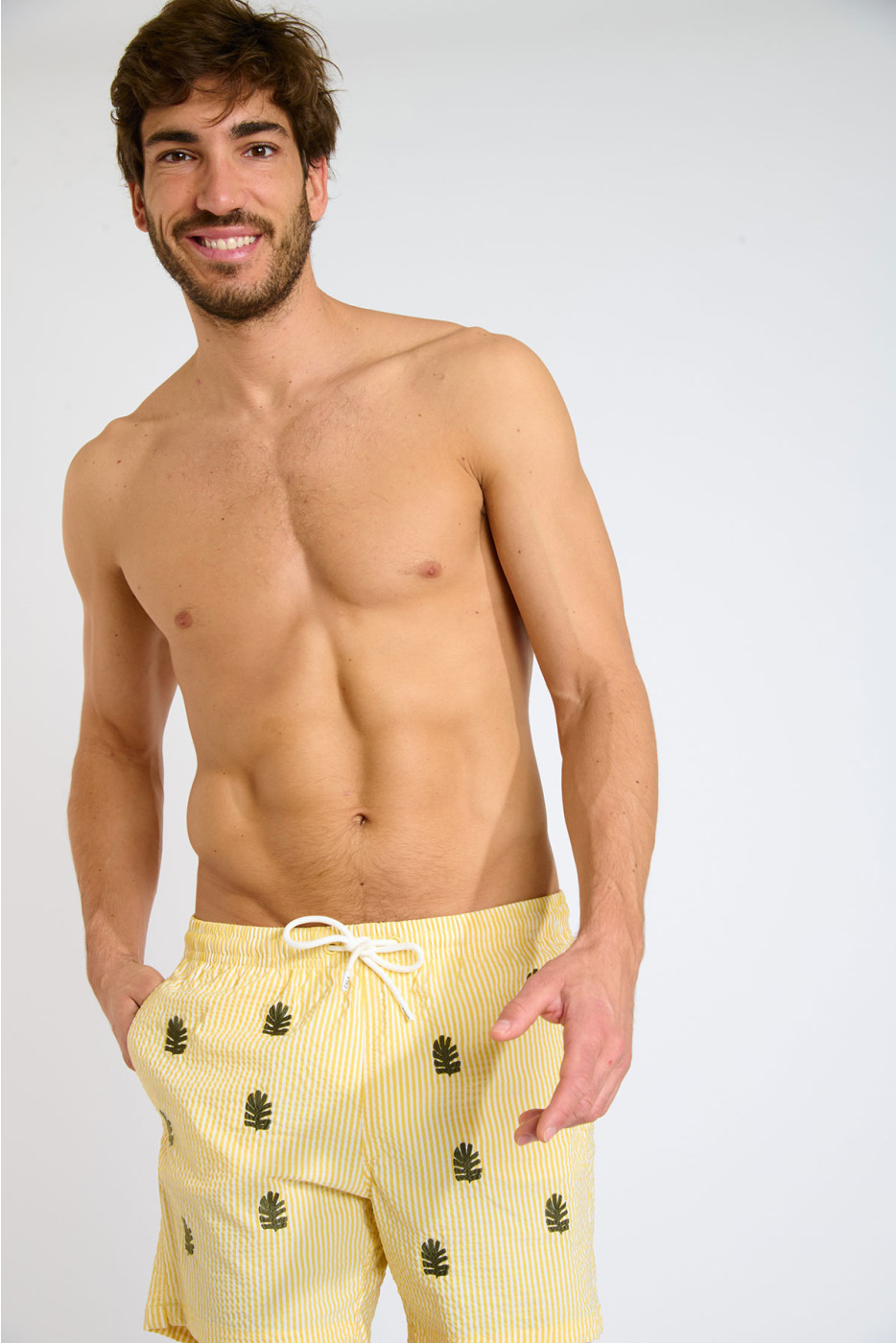 Short de bain à rayures jaune et motif tropical EMILIO MINORI - 2