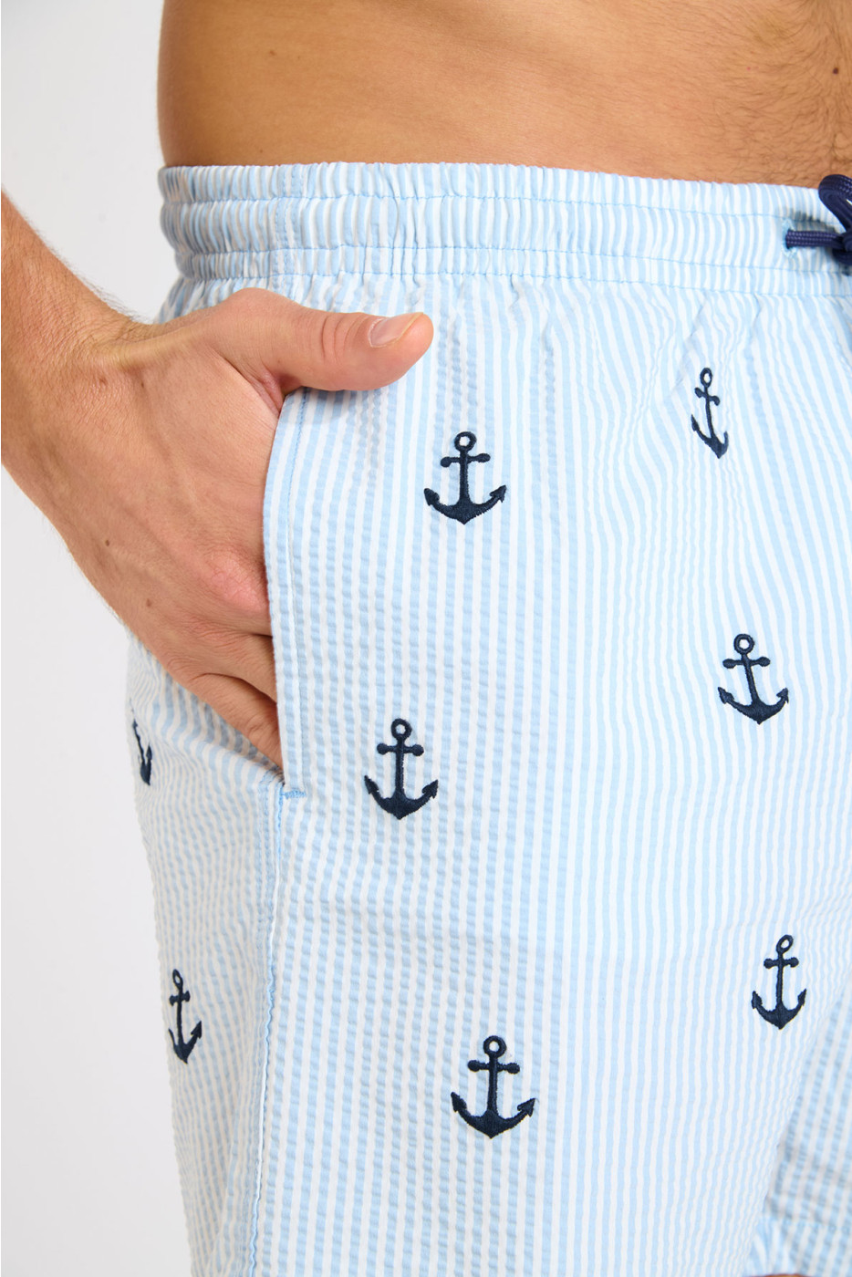 Short de bain à rayures bleu et motif ancre EMILIO MINORI - 4