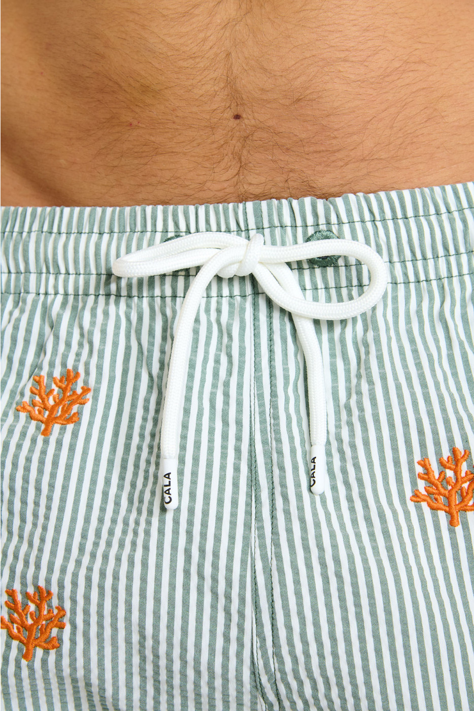 Short de bain à rayures kaki et motif corail EMILIO MINORI - 3