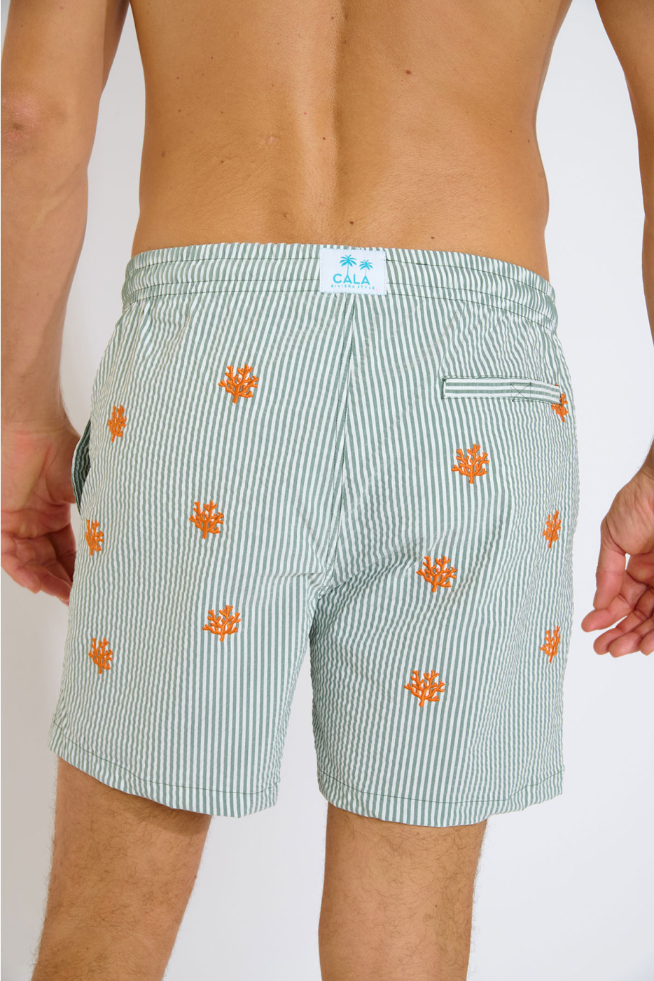 Short de bain à rayures kaki et motif corail EMILIO MINORI - 7