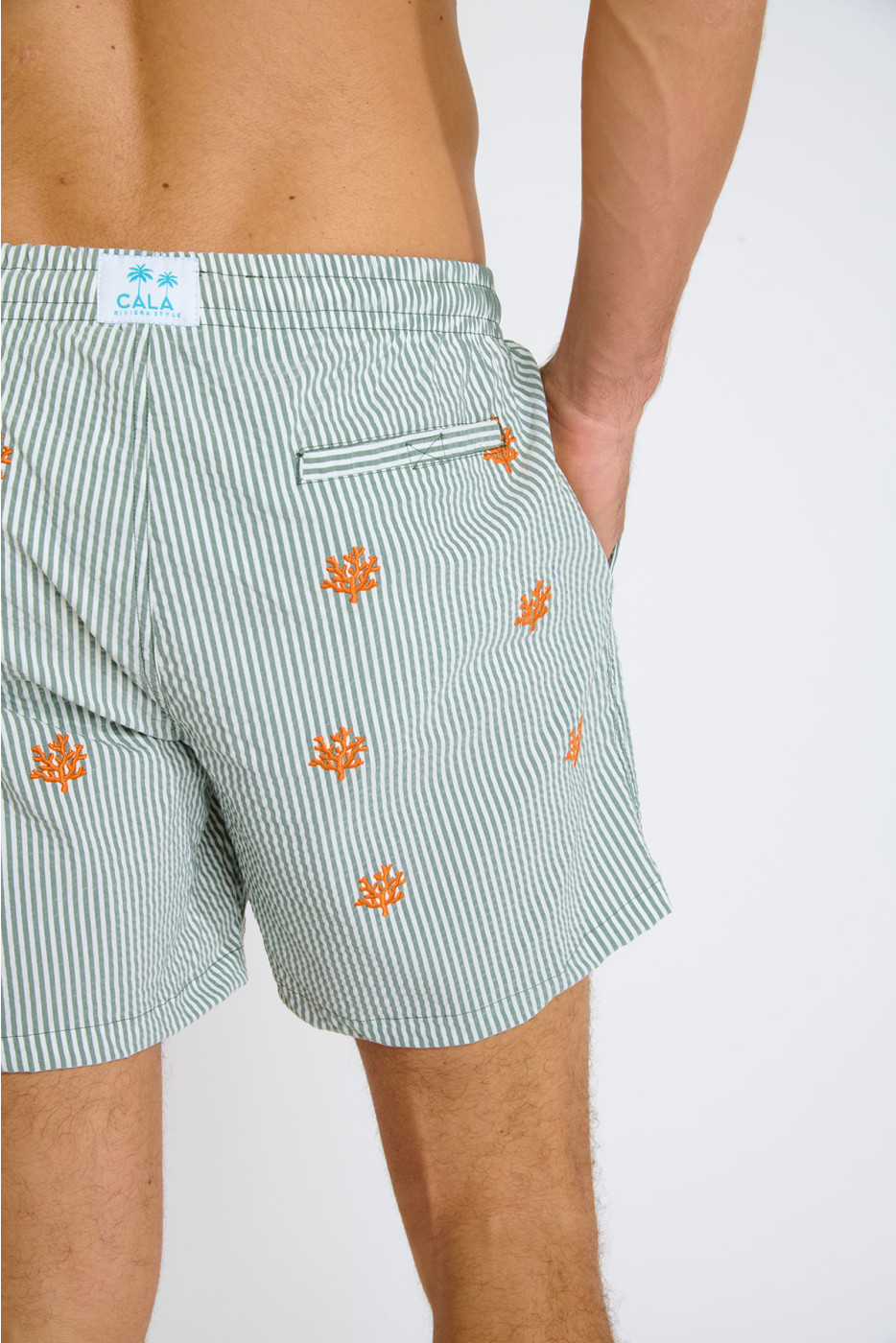 Short de bain à rayures kaki et motif corail EMILIO MINORI - 2