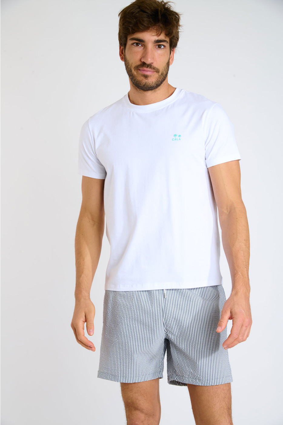 T-shirt blanc et bleu imprimé palmier THEOPALMCOLOR NAVIGLIO - 2