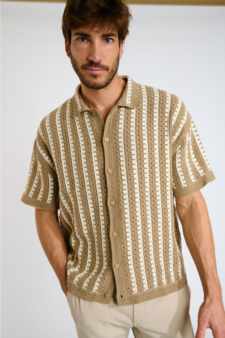 Chemise en maille taupe TRISTAN SOVERATO - 6