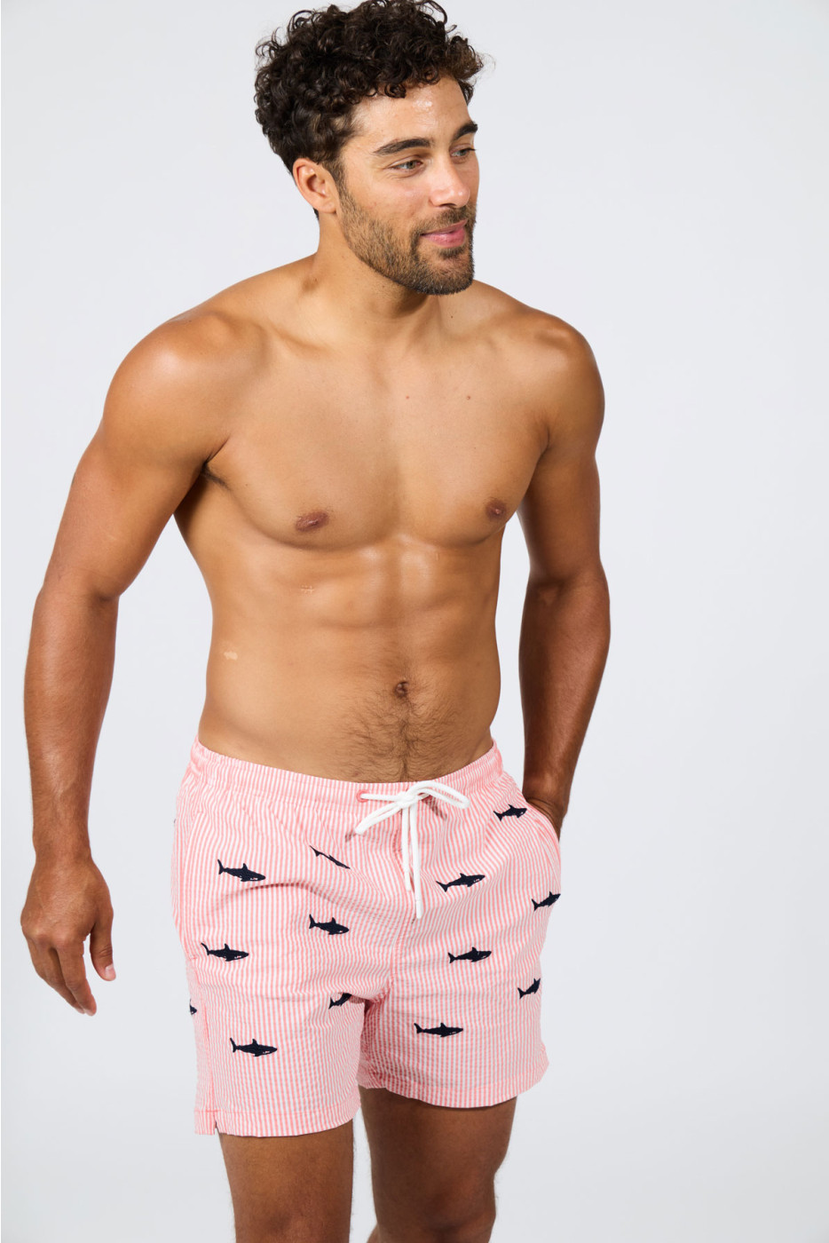 Short de bain à rayures rouge et motif requin EMILIO MINORI - 3