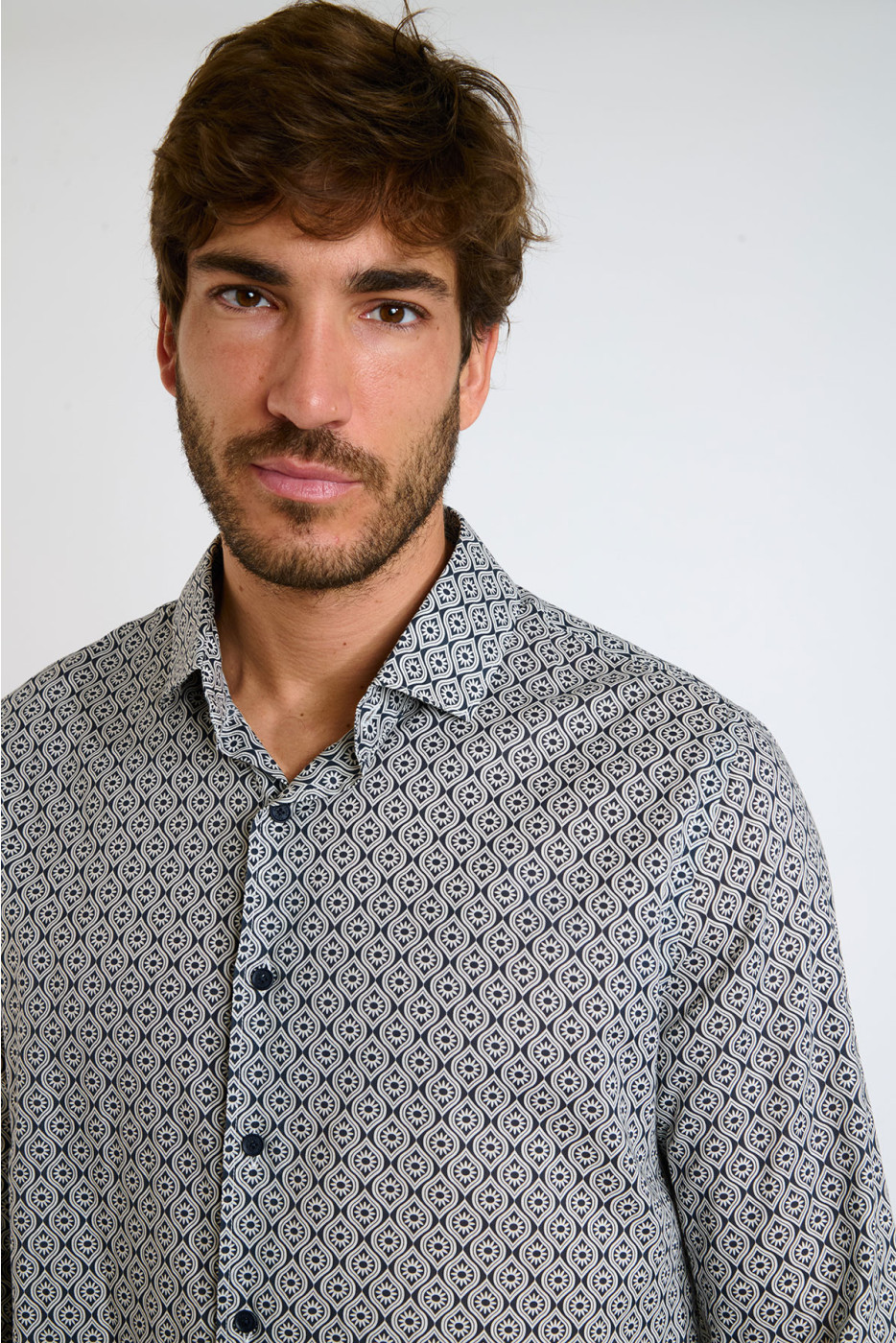 Chemise bleu marine imprimé mosaïque QUENTIN ORTONA - 5
