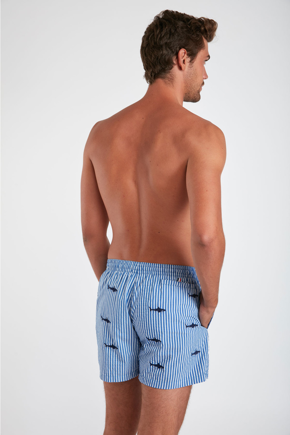 Short de Bain rayure Marine - Broderie Requin SWIMSHORT SHARK - 6
