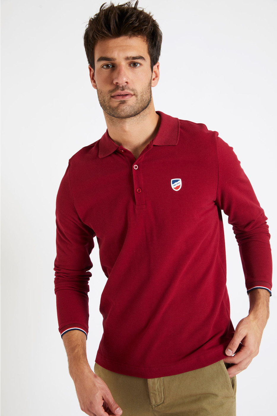 Polo manches longues uni bordeaux JULIEN LLONGA