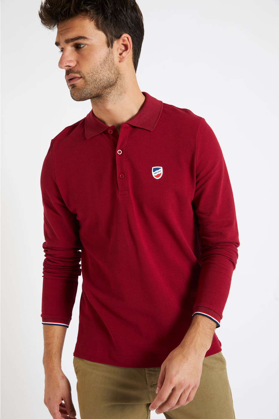 Polo manches longues uni bordeaux JULIEN LLONGA