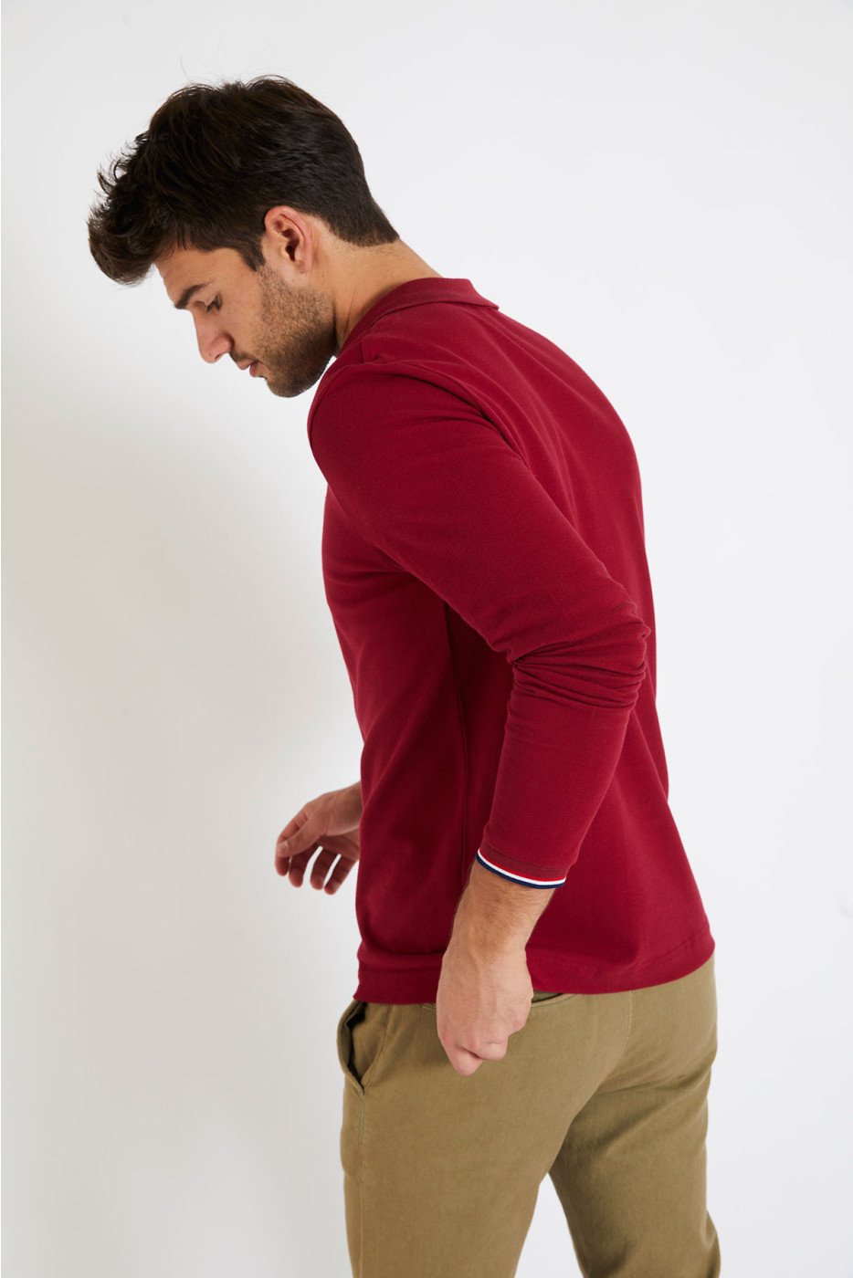 Polo manches longues uni bordeaux JULIEN LLONGA