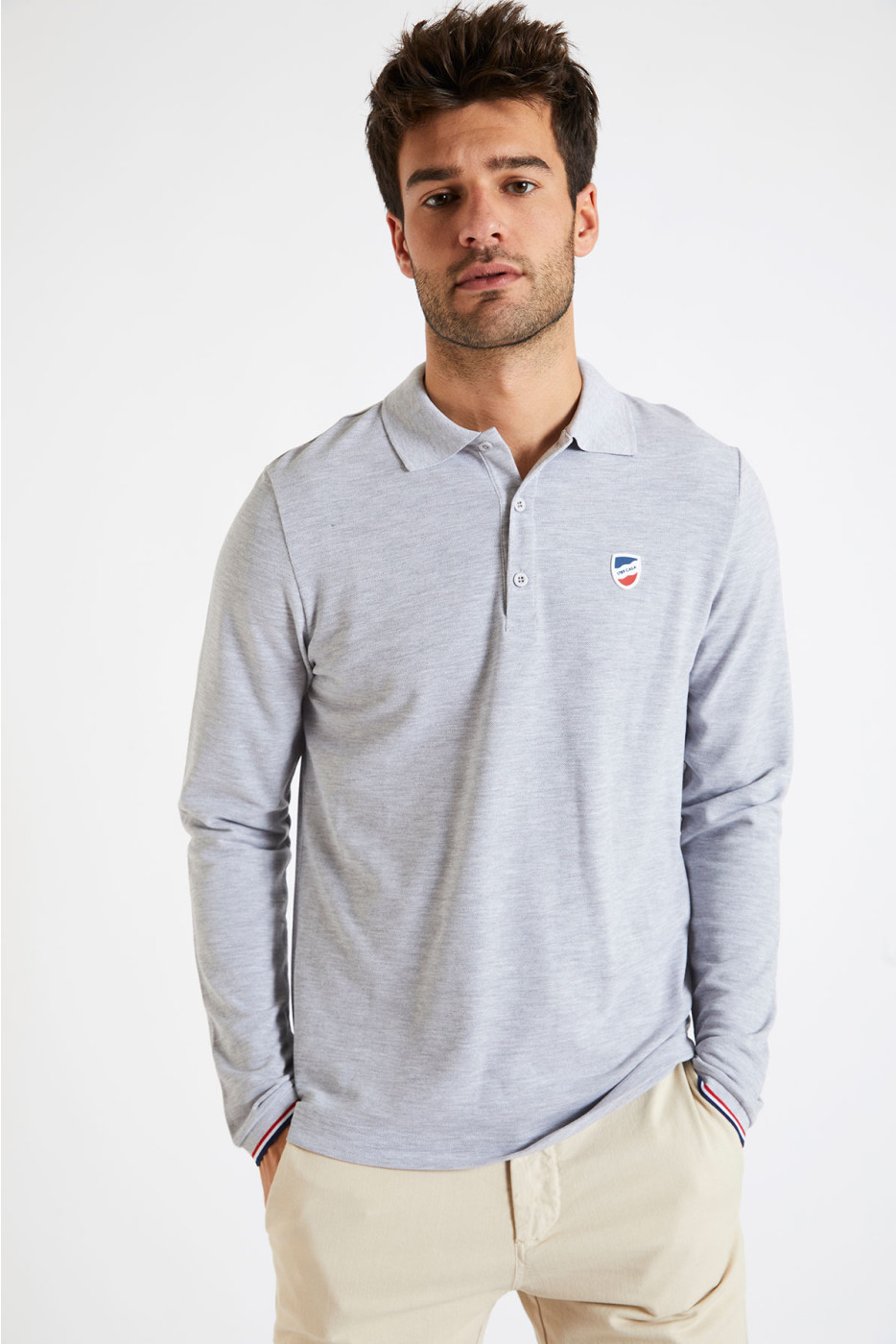 Polo manches longues uni gris chiné JULIEN LLONGA - 2