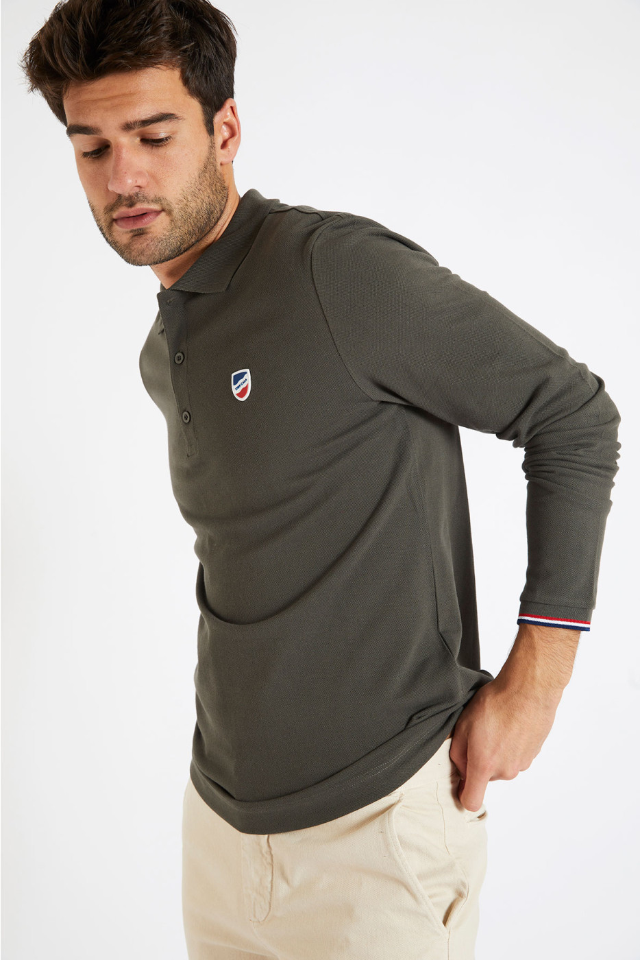 Polo manches longues uni kaki JULIEN LLONGA
