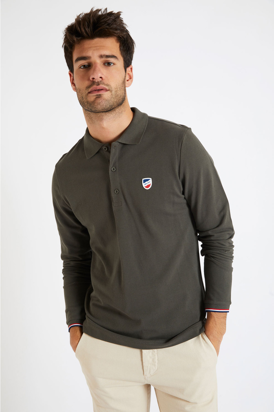 Polo manches longues uni kaki JULIEN LLONGA