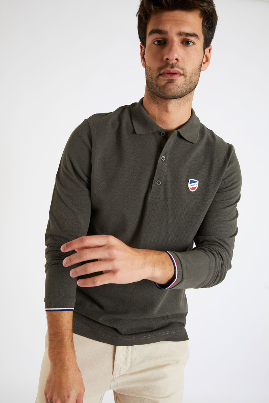 Polo manches longues uni kaki JULIEN LLONGA
