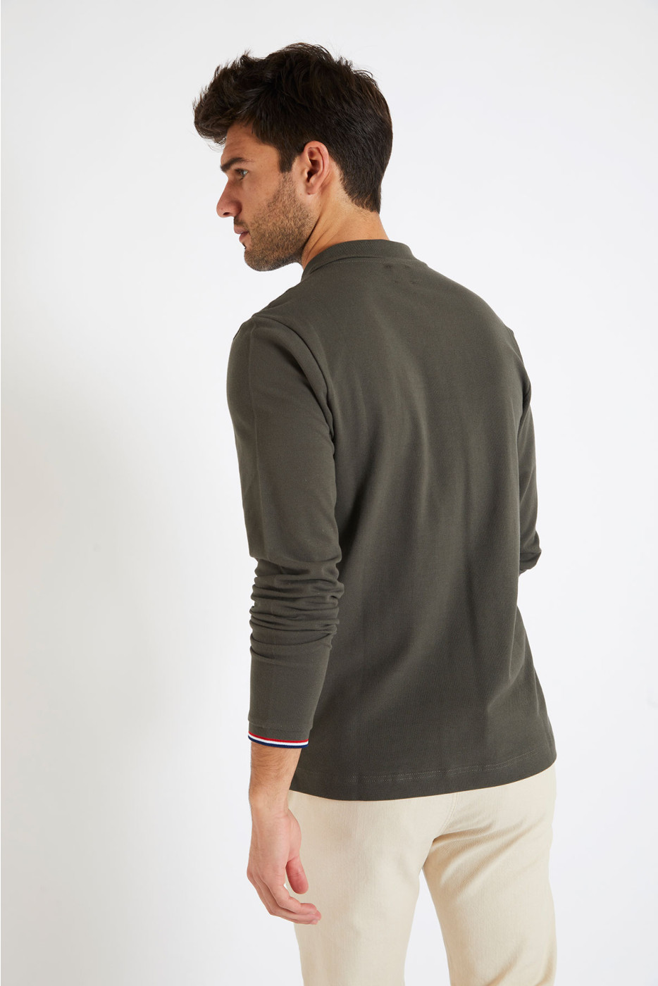 Polo manches longues uni kaki JULIEN LLONGA