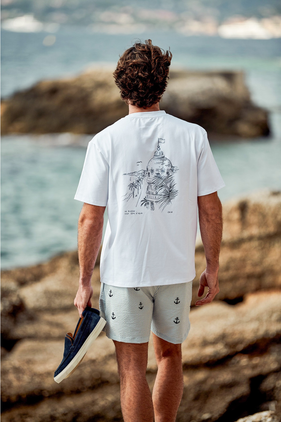 T-shirt blanc imprimé promenade de Nice THEOPROM NAVIGLIO - 1